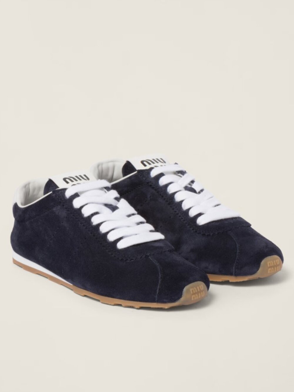 MIU MIU NAVY SUEDE PLUME SNEAKERS IN SIZE EU 39